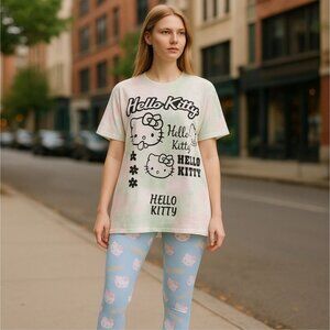 NGOrder Hello Kitty Tee ✦ Pastel Pink Tie Dye Oversized Graphic Top L ✦ Kawaii